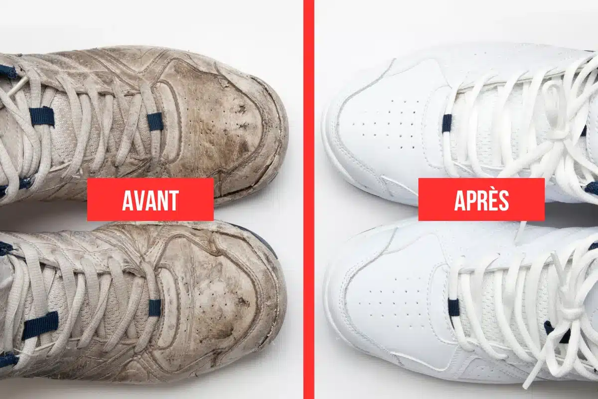 chaussures blanches avant et après lavage miracle