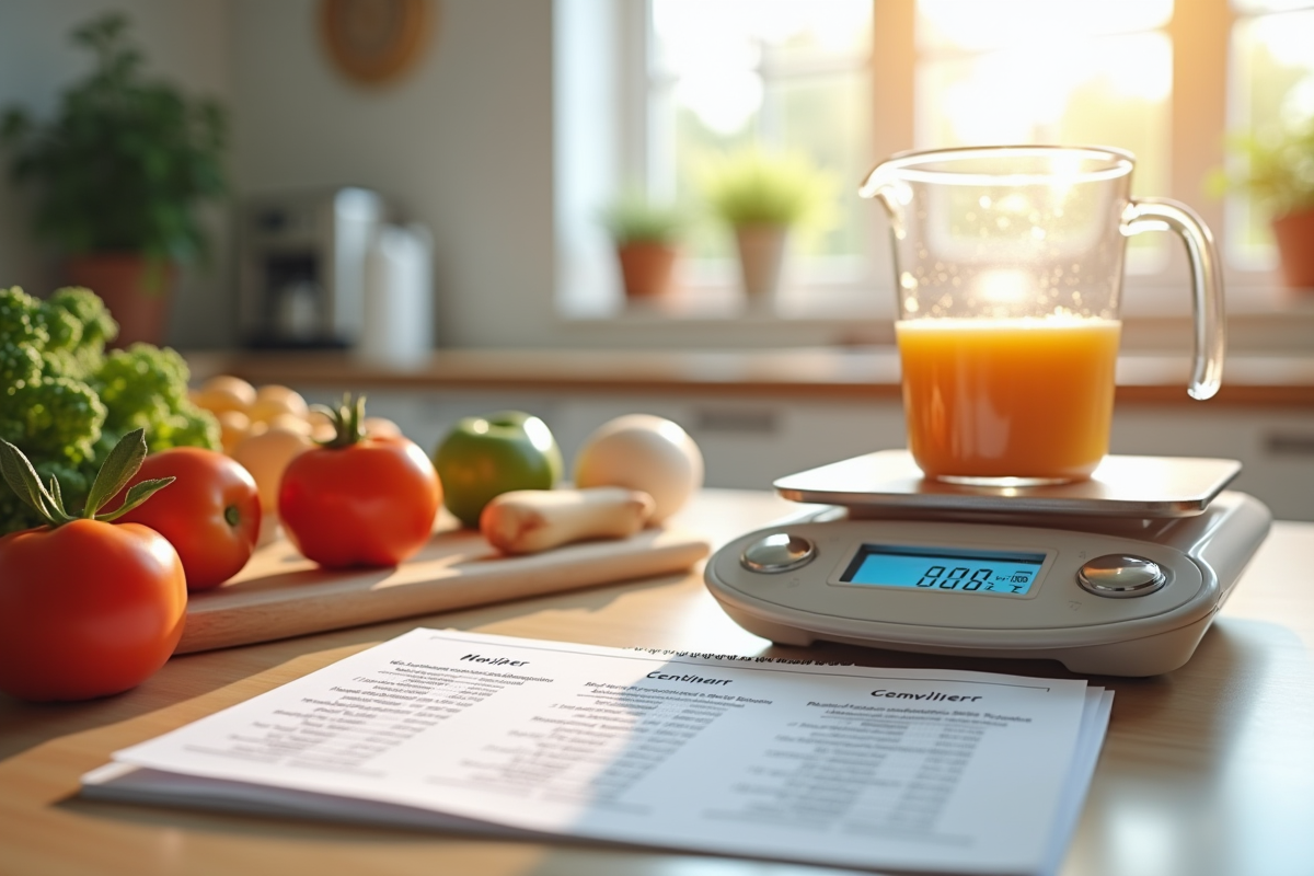 Balance de cuisine avec conversion centilitres millilitres ingrédients