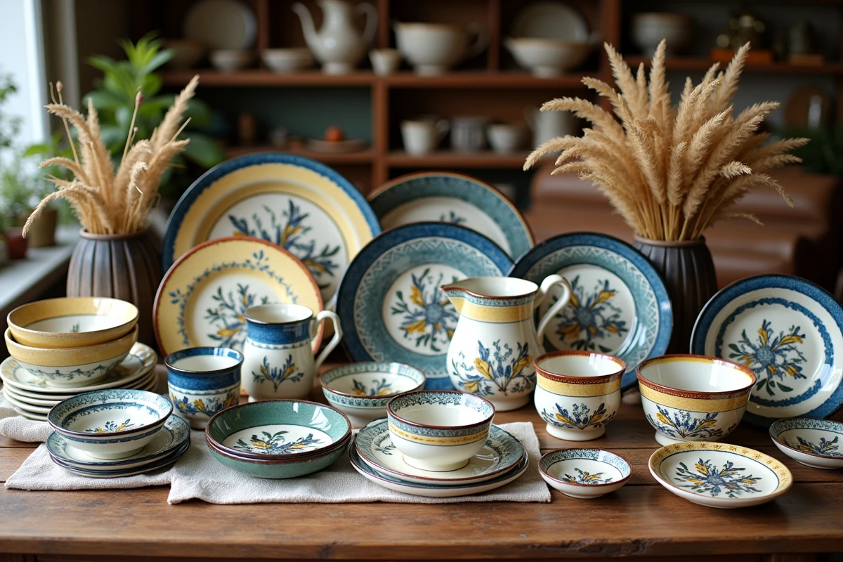 Collection de céramiques artisanales de Soufflenheim peintes à la main, exposées dans la boutique de la Poterie BECK en Alsace