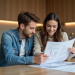 Couple étudiant un devis de rénovation cuisine moderne