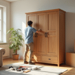 Personne démontant un grand placard en lumière naturelle