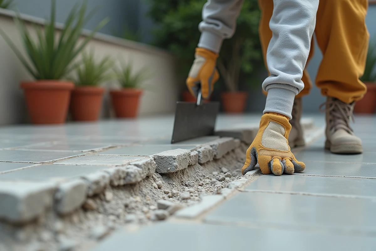 Jeune femme examinant un mortier en terrasse résidentielle