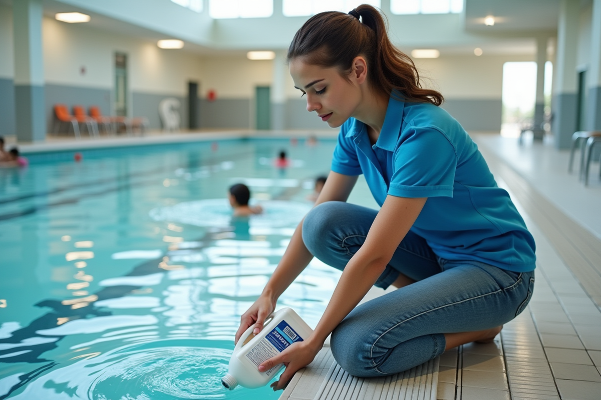 Jeune femme versant du choc dans la piscine intérieure