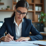 Femme professionnelle remplissant un formulaire d'énergie