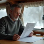 Homme d'âge moyen dans un camping-car vérifiant un code erreur de chauffage