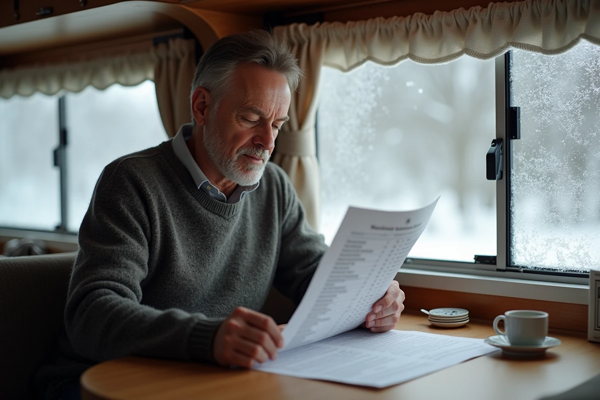 Homme d'âge moyen dans un camping-car vérifiant un code erreur de chauffage