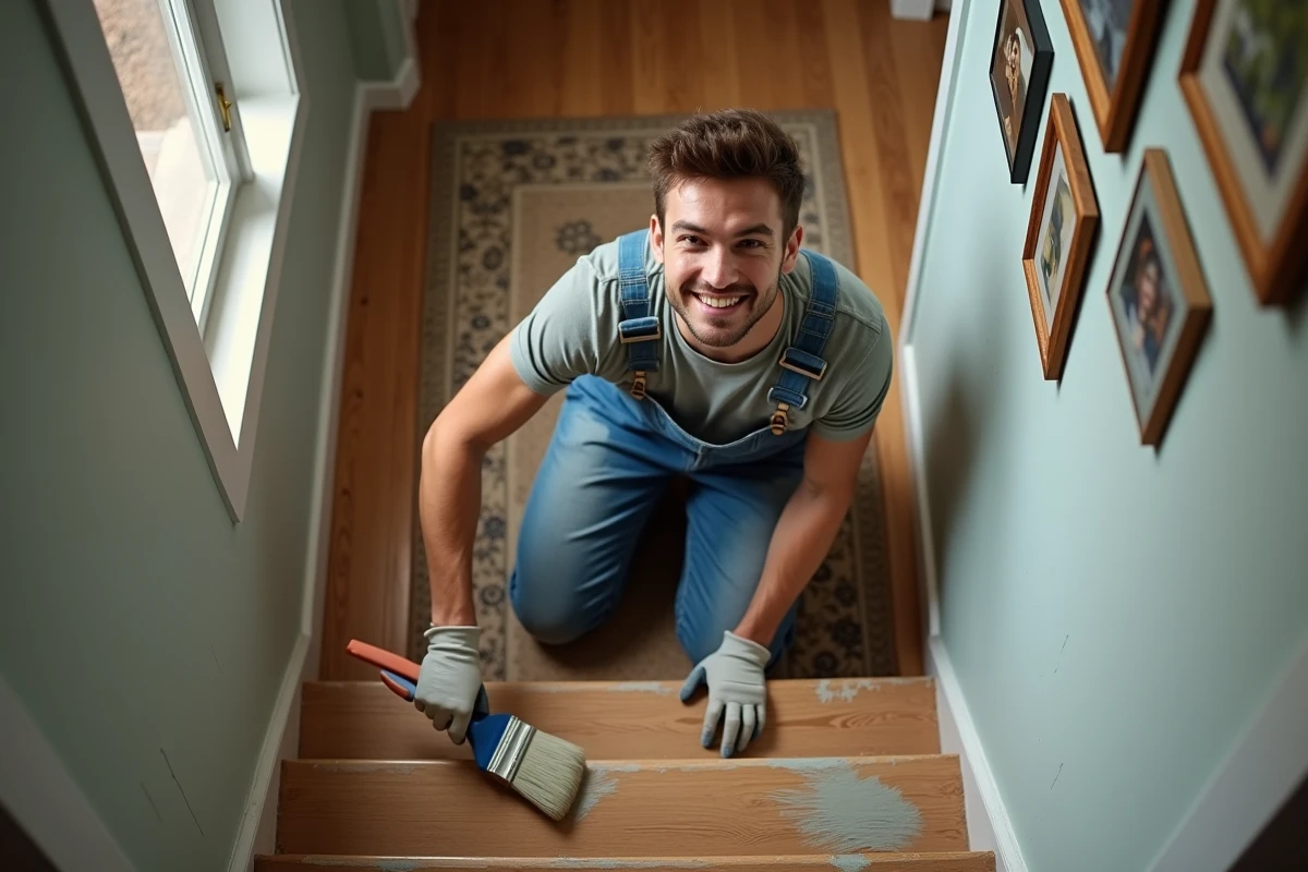 Jeune homme peignant une marche d