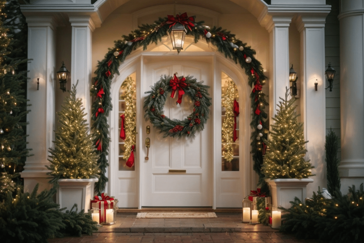 porte d'entrée décorée pou Noël