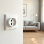 Prise murale moderne avec ports USB intégrés installée dans un salon contemporain au mur blanc