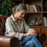 Femme appliquant soin au cuir d'un fauteuil vintage