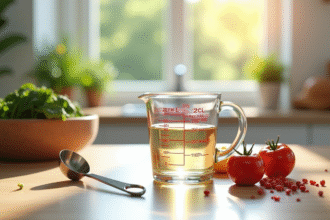 Verre mesure 20 cl avec cuillère et ingrédients frais cuisine