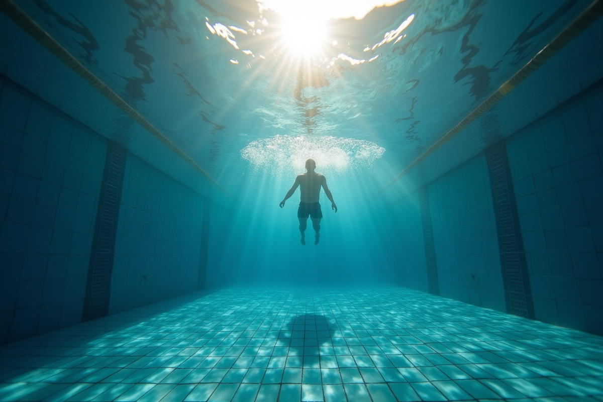 Vue sous-marine d une piscine avec rayon de soleil